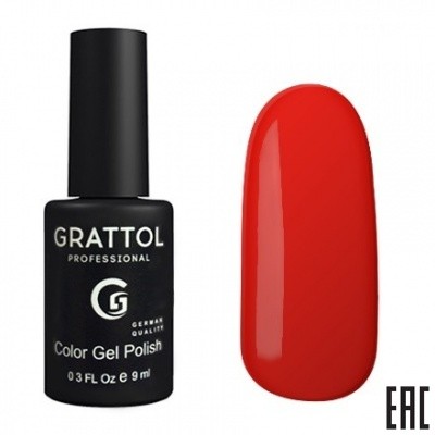 Цветной гель-лак для ногтей красный Grattol №027 Flame, 9 мл