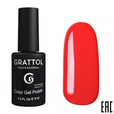 Цветной гель-лак для ногтей красный Grattol №033 Granberry, 9 мл
