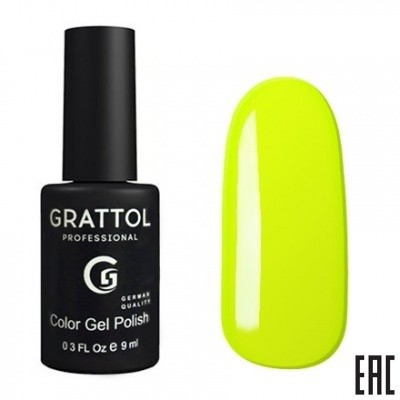 Цветной гель-лак для ногтей желтый Grattol №036 Lemon, 9 мл