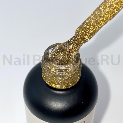 Топ для ногтей каучуковый глянцевый без липкого слоя светоотражающий PNB Top Shock Gold, 8 мл