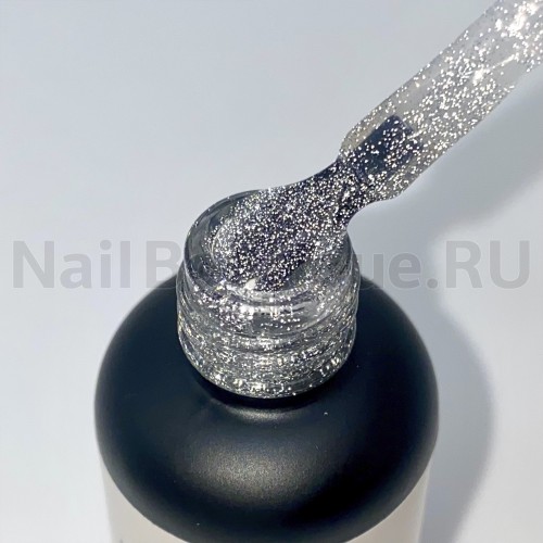 Топ для ногтей каучуковый глянцевый без липкого слоя светоотражающий PNB Top Shock Silver, 8 мл