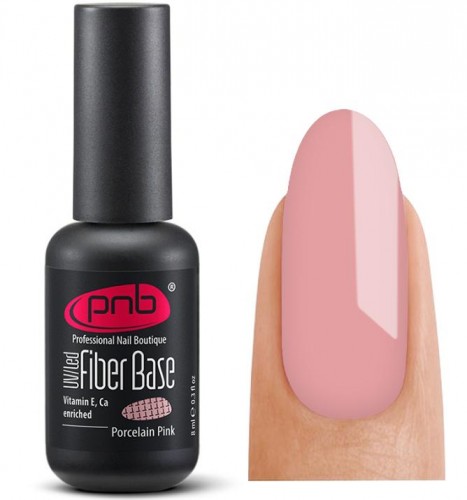 База для ногтей камуфлирующая (цветная) армирующая (жесткая) PNB Fiber Base Porcelain Pink, 8 мл