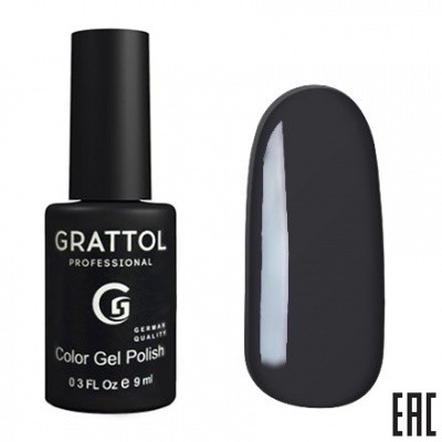 Цветной гель-лак для ногтей черный Grattol №053 Dark Graphite, 9 мл