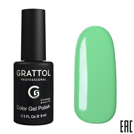 Цветной гель-лак для ногтей зеленый Grattol №057 Mint, 9 мл