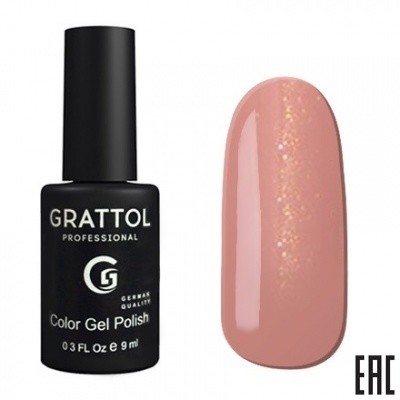 Цветной гель-лак для ногтей розовый Grattol №077 Shining Peach, 9 мл