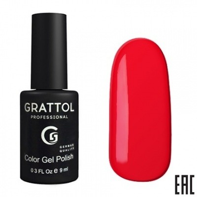 Цветной гель-лак для ногтей красный Grattol №083 Pure Red, 9 мл