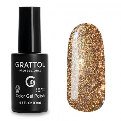 Цветной гель-лак для ногтей золотистый Grattol Bright Crystal №01, 9 мл