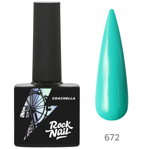 Цветной гель-лак для ногтей бирюзовый RockNail Coachella №672 Stage Dive, 10 мл