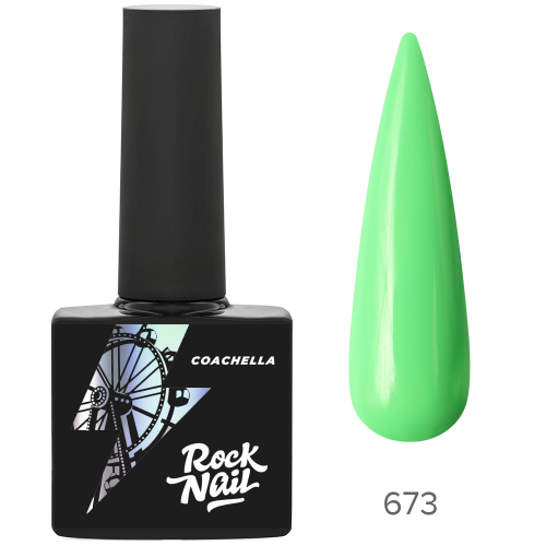 Цветной гель-лак для ногтей зеленый RockNail Coachella №673 Banger, 10 мл