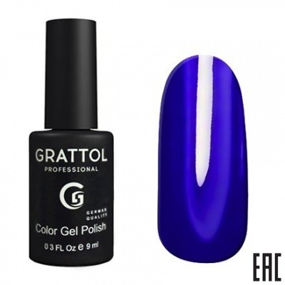 Цветной гель-лак для ногтей синий Grattol Ultramarine 090, 9 мл