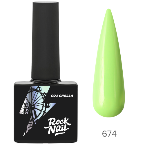 Цветной гель-лак для ногтей зеленый RockNail Coachella №674 Valley Music, 10 мл