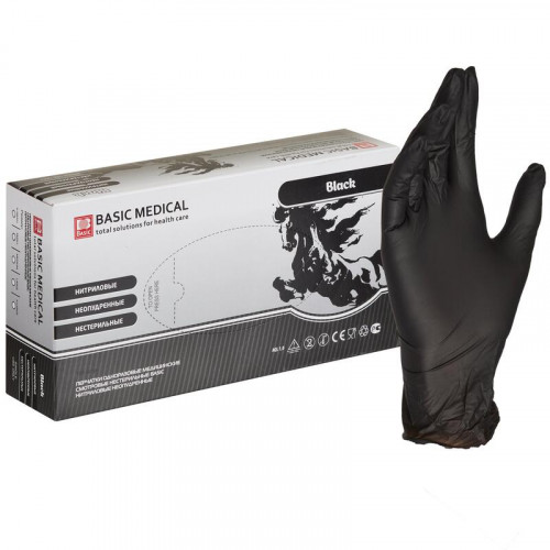 Basic Medical перчатки нитриловые черные S, 100 шт