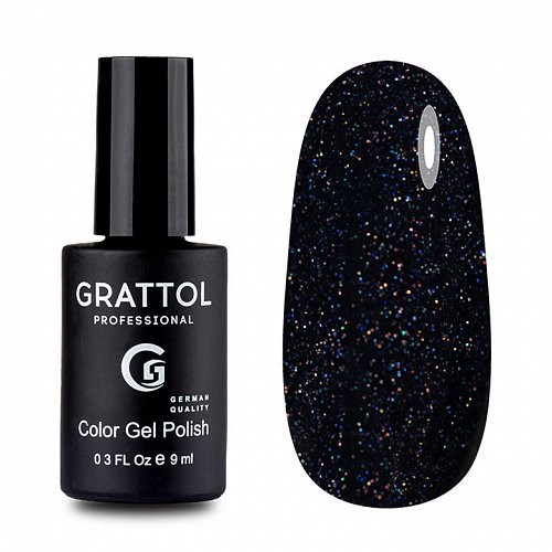 Цветной гель-лак для ногтей черный Grattol Diamond 07, 9 мл