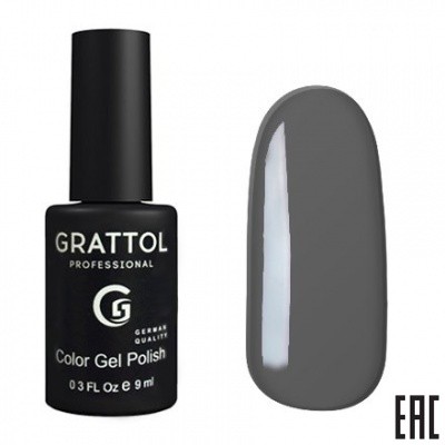 Цветной гель-лак для ногтей серый Grattol №018 Grey, 9 мл