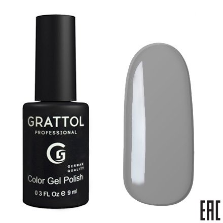 Цветной гель-лак для ногтей серый Grattol №019 Pastel Grey, 9 мл