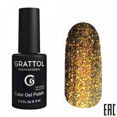 Цветной гель-лак для ногтей золотой Grattol Mirage №06, 9 мл